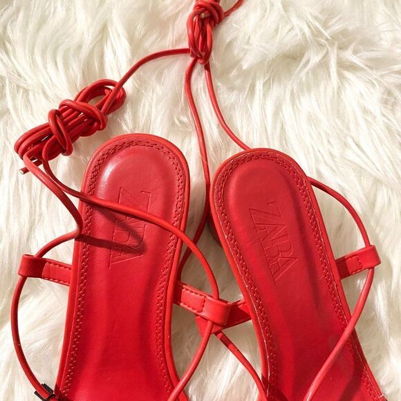 Zara Red Strappy Sandals - Picture 6 of 9